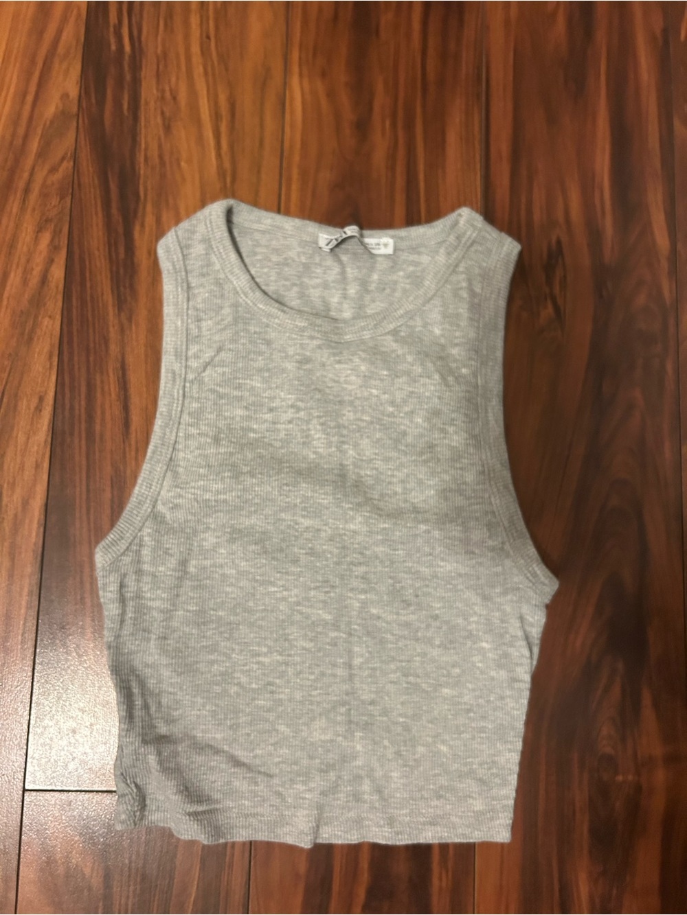 Zara  Ribbed Crop Tank Top - Light Gray